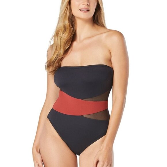 Coco Reef Contours Level Bandeau Mesh One Piece Swimsuit Black 36D NWT - Picture 1 of 8